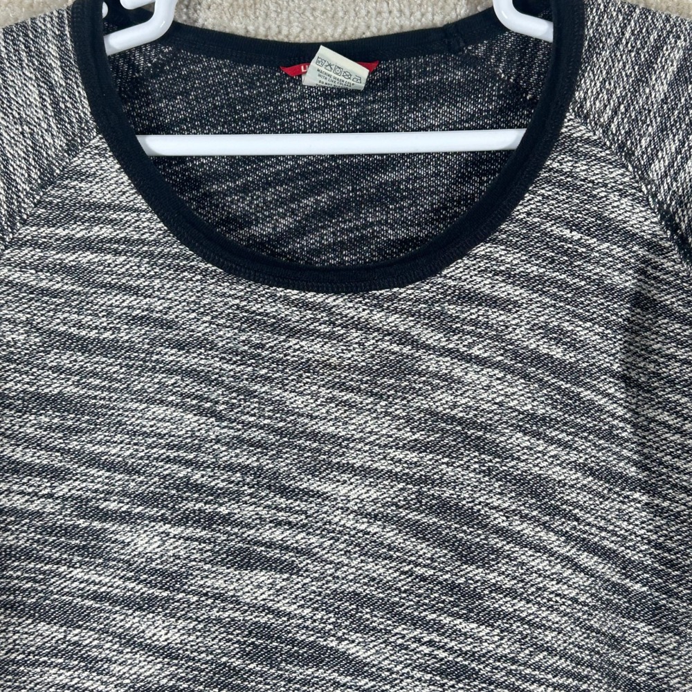 Unionbay Womens 90s Minimalist Space Dye Raglan Knit Top Black White XL
